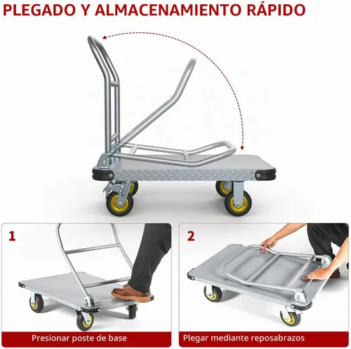 Vista 7 de YITAMOTOR Carretilla de Plataforma Resistente de 2000 LBS, Carrito Empujador Dolly, Carrito Plegable Grande de Plataforma Plana con Ruedas