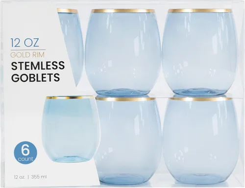 Vista 9 de PLASTICPRO Paquete de 6 Copas de Vino de Plástico Color Azul Aguamarina Sin Tallo Desechables de 12 oz Sin BPA Irrompibles Copas de Vino de Plástico