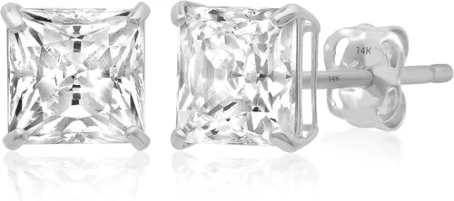 Vista 7 de 14K Gold Princess Cut Earrings embellished with Swarovski® Zirconia Blanco