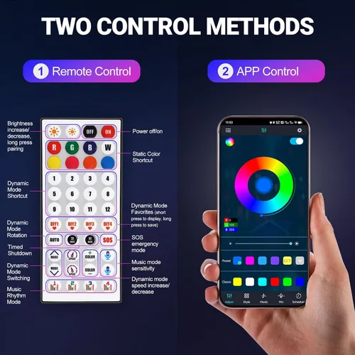 Vista 5 de IMARS 2 luces LED en espiral de 4 pies con Bluetooth y control remoto, 20 colores, 366 modos de iluminación, luz RGB de persecución resistente a