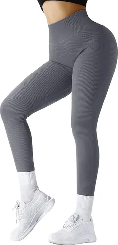 Vista 5 de SUUKSESS - Leggings sin costuras acanaladas para mujer, pantalones de entrenamiento de cintura alta para gimnasio y yoga