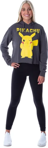 Vista 4 de Mad Engine Pokemon Pikachu Blushing Red Cheeks - Sudadera con capucha para mujer, Carbón vegetal