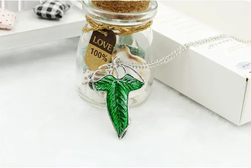 Vista 6 de El único anillo para gobernarlos todos para hombres y mujeres, El señor de los anillos, elegante collar con dije de hoja de árbol verde elfo, broche