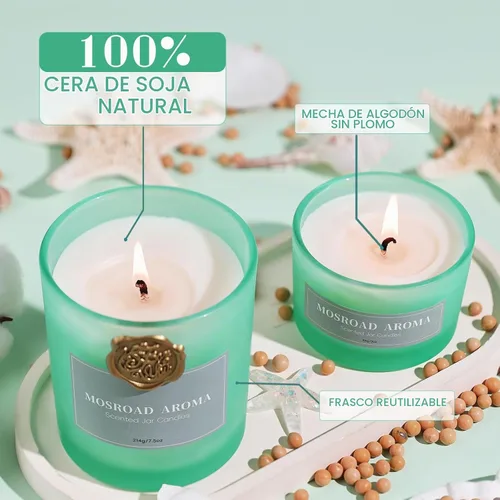 Vista 2 de California Coast - Juego de 2 velas perfumadas en tarro para fragancia del hogar, velas de lujo de cera de soja perfumadas para la playa, aroma