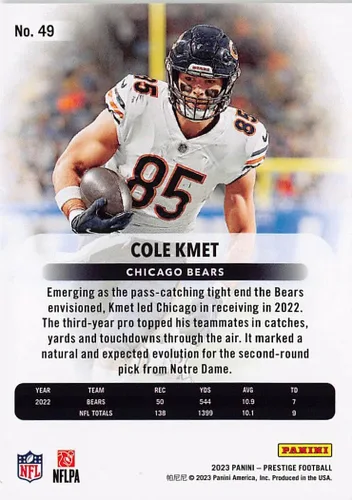 Vista 2 de 2023 Panini Prestige #49 Cole Kmet