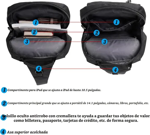 Vista 5 de Mochilas de hombro tipo bandolera NICGID, mochilas para pecho y hombro, mochilas para laptop de 12.5'' 13.3'' 14.1'' 15.6'', mochila crossbody tipo
