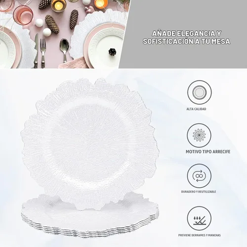 Vista 6 de MAONAME Platos cargadores blancos de 13", Platos base redondos de arrecife para platos de cena, Platos cargadores de plástico para decoración