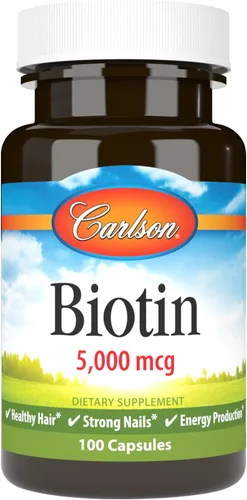 Vista 9 de Carlson - Biotina, 5000 mcg, cabello saludable, uñas fuertes y producción de energía, 50 cápsulas