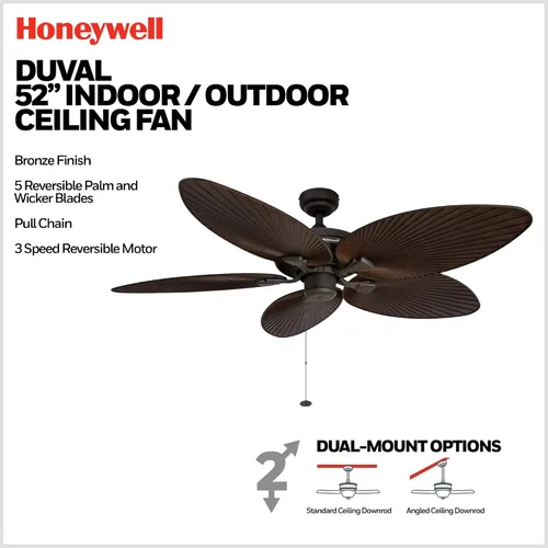 Vista 3 de Honeywell Duval - Ventilador de techo tropical, 52 pulgadas, de interior/exterior sin luz, cadena de tracción, tres opciones de montaje
