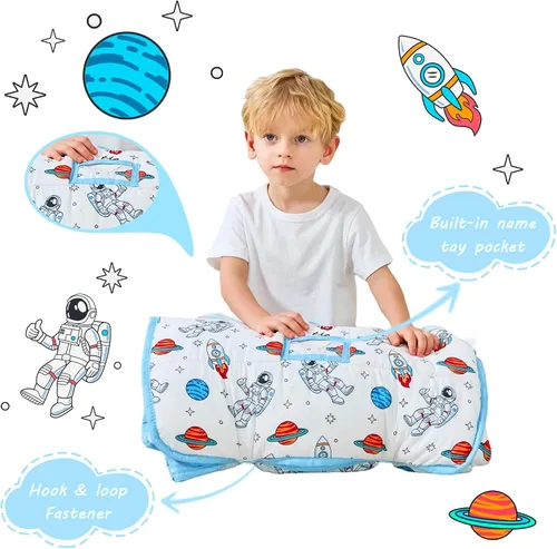 Vista 3 de Lasoftan Tapete para siesta para niños con almohada y manta, tapetes enrollados extra grandes para siestas, bolsas de dormir para niños y niñas