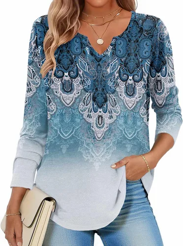 Vista 17 de Zeagoo Camisas de manga larga para mujer, blusas casuales con cuello en V