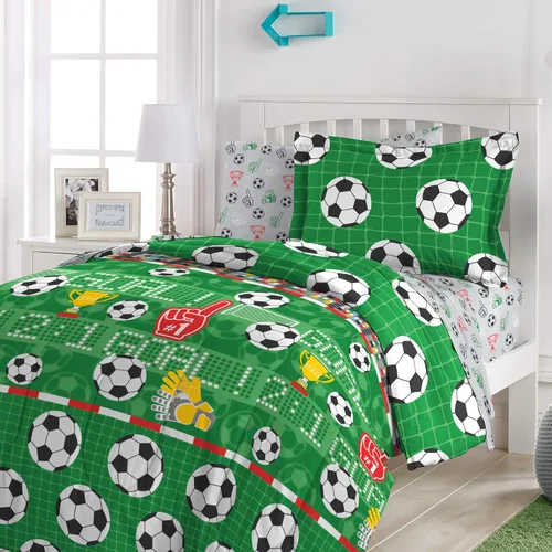 Vista 25 de Dream Factory Dinosaur Blocks - Juego de edredón de microfibra ultrasuave para niños, color azul, tamaño individual Bloques de dinosaurios azules