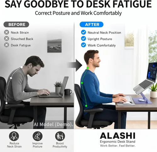 Vista 7 de Livilord ALASHI - Soporte para computadora portátil para escritorio con base giratoria de 360°, soportes ajustables para laptop multiángulo