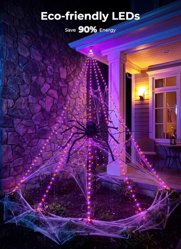 Vista 3 de Brightown Decoraciones de Halloween para exteriores, 312 luces LED de Naranja y morado - Nuevo