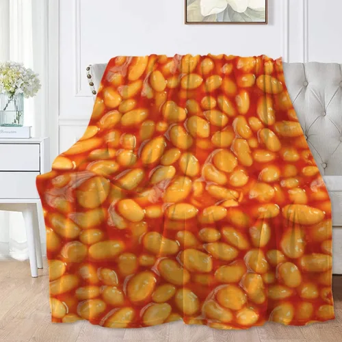 Vista 9 de Manta de frijoles horneados 3D para niñas, niños, suave y acogedora manta de vellón divertida para cama, sofá, sillas, para todas las estaciones
