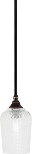 Vista 171 de Toltec Lighting Tallo Colgado Mini colgante, acabado de cobre negro, 3.5" cuadrado humo burbuja vidrio