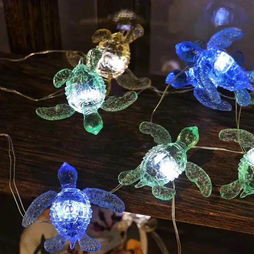 Vista 7 de Guirnalda de luces de tortuga marina de 10 pies, 30 LED, guirnalda de luces de tortuga USB o funciona con pilas con control remoto, luces