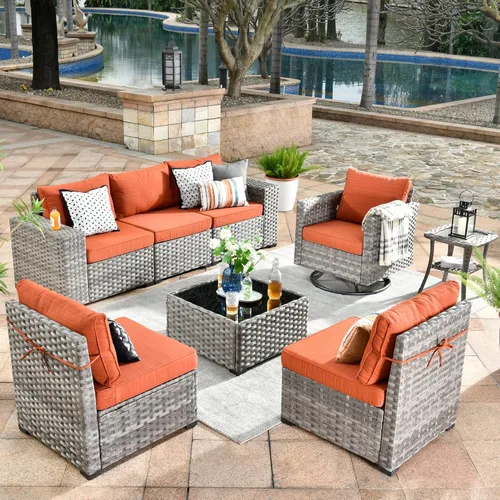 Vista 43 de HOOOWOOO Outdoor Patio Sectional Furniture Sofa Set with Widened Armrest,6 Piece Small Modern Wicker Couch,Modular L Shaped Conversation Seating Set