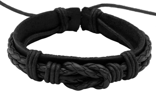 Vista 3 de Eigso Pulsera punk unisex de piel sintética con cuentas de madera para hombres y mujeres, cordón ajustable