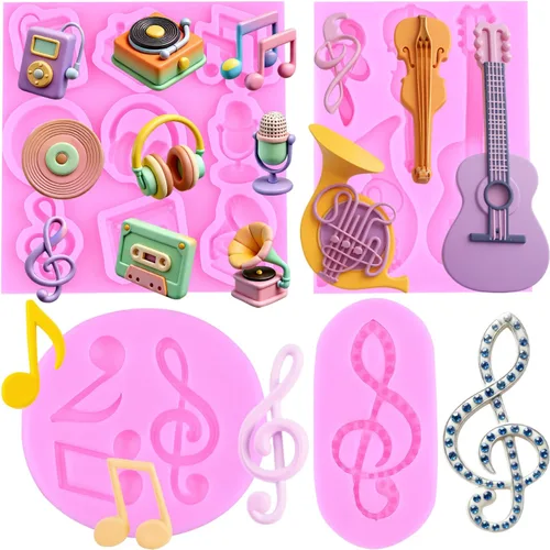 Vista 9 de ZiXiang Juego de 2 moldes de silicona para piano y notas musicales Estilo a