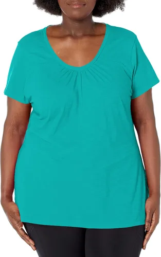Vista 8 de Just My Size, playera con cuello en V fruncido y mangas cortas, para mujer Negro