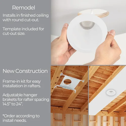 Vista 5 de WAC Lighting Blaze - Luz LED empotrable redonda de 6 pulgadas con kit de marco de nueva construcción, 5-CCT seleccionable 25 W, 2500 lúmenes