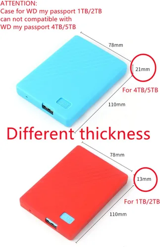 Vista 4 de Paquete de 2 fundas protectoras de silicona líquida suave compatibles con WD 4 TB/5 TB My Passport disco duro externo portátil, disco duro, a prueba