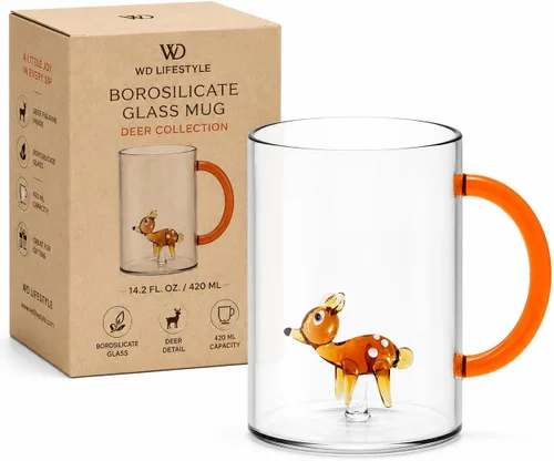 Vista 8 de WD Lifestyle Taza de vidrio de borosilicato de 14.2 onzas líquidas (gato)