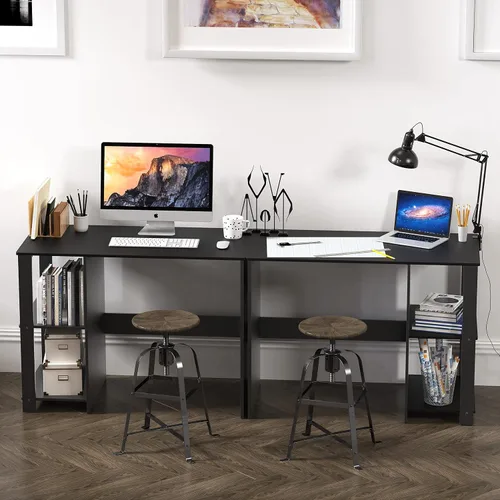 Vista 6 de SHW Escritorio para computadora de oficina en casa de 38 pulgadas con estantes, color negro