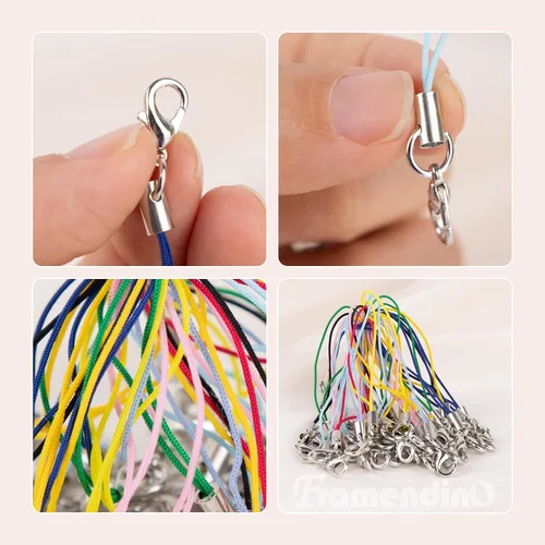 Vista 4 de Framendino, Paquete de 50 cordones coloridos con cierre de langosta para llavero de teléfono celular, bricolaje