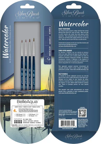 Vista 12 de Silver Brush Limited BA-2753S BelleAqua - Juego de pinceles redondos básicos para acuarela, 3 piezas, mango corto profesional, juego de pinceles