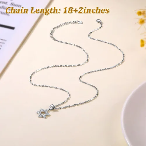Vista 5 de Suplight Collar de plata de ley 925 con estrella judía de David, acero inoxidable, chapado en oro, mano islámica de corazón de Fátima, collares