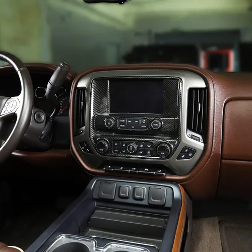 Vista 5 de JeCar Panel de navegación de consola central Accesorios interiores ABS para Chevy Silverado/GMC/Sierra 2014-2018, acabado de fibra de carbono