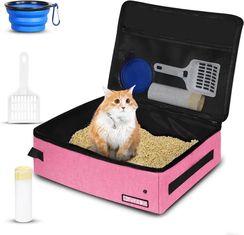 Vista 8 de Arenero portátil para gatos de viaje de Petskd con tapa y 10 bolsas desechables, a prueba de fugas y plegable, artículos de viaje esenciales
