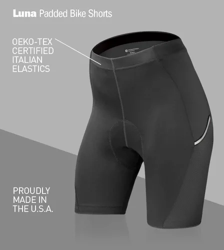 Vista 5 de Aero Tech Luna - Pantalones cortos de ciclismo acolchados para mujer con bolsillo reflectante