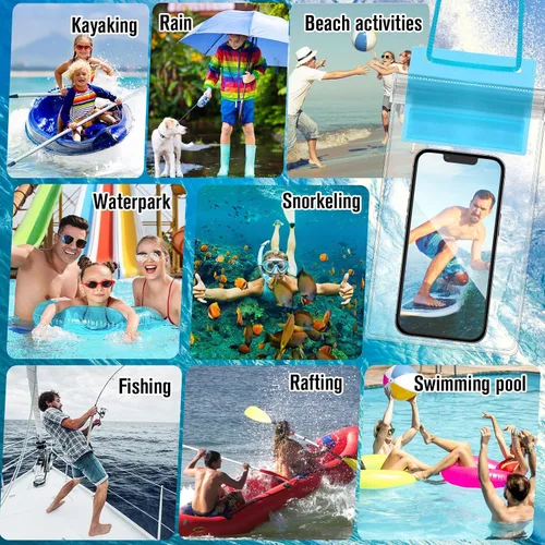 Vista 7 de Flutesan Paquete de 50 bolsas transparentes impermeables para teléfono, funda universal impermeable para teléfono, bolsa seca con cordón