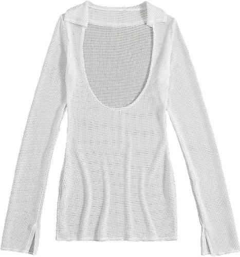 Vista 5 de SheIn Vestido de ganchillo para mujer, vestido de manga larga con cuello dividido, salida de baño
