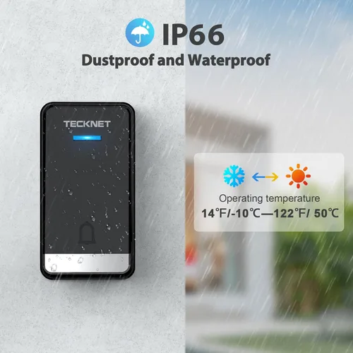 Vista 4 de TECKNET Timbre inalámbrico, timbre de puerta enchufable, timbres de puerta impermeables IP66, timbre de puerta inalámbrico sin cable de 1300 pies