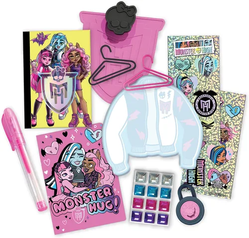 Vista 3 de Tara Toy Monster High: Design Activity Locker - Doodle & Decorate, estuche de almacenamiento en forma de ataúd de lavanda con bloqueo, mini