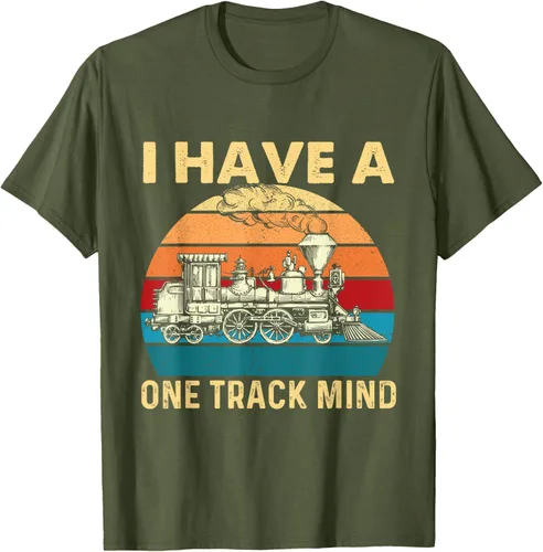Vista 43 de Camiseta con texto en inglés "I Have A One Track Mind - Trainspotter Model Train Railroad, Negro, S