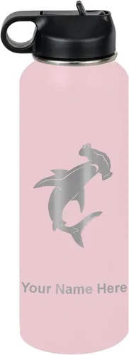 Vista 16 de LaserGram Botella de agua personalizada, tiburón martillo, acero inoxidable de doble pared aislada al vacío con popote superior, regalo grabado
