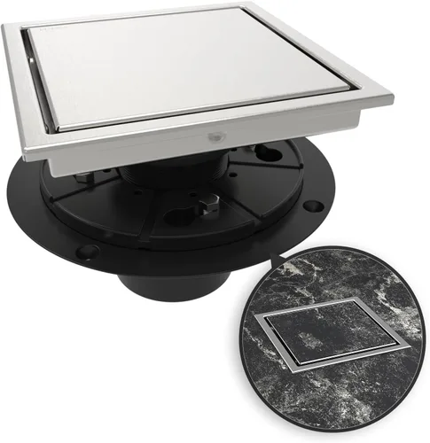 Vista 10 de WEBANG Drenaje de ducha cuadrado de 4 pulgadas con drenaje de piso cepillado con brida reversible cubierta 2-en-1 inserto de azulejos rejilla