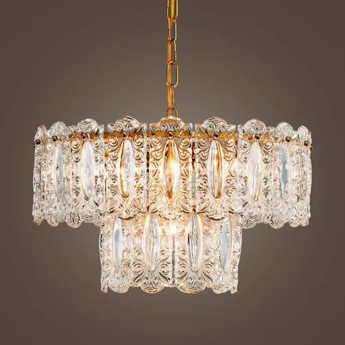 Vista 2 de AGV LIGHTING Elegante Lámpara de Araña de Cristal, Accesorio de Iluminación Moderno Vintage Colgante para Comedor, D18 x H10, Pantalla de 2 Niveles