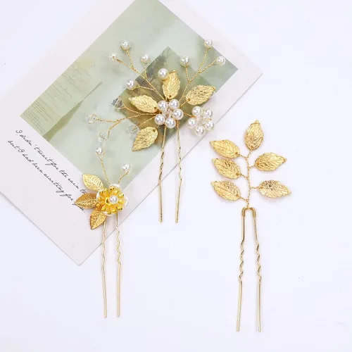Vista 7 de inSowni Paquete de 12 horquillas doradas decorativas para bodas, fiestas de graduación, con hojas de flores, perlas, adornos para tocados de novia