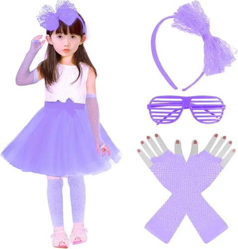 Vista 6 de Miayon - Accesorios de disfraces 6 en 1 para niños trajes y vestidos elegantes de los años 1970 y 1980 para fiestas de cosplay o fiestas temáticas