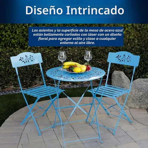 Vista 3 de Alpine, juego de mesa y sillas de metal, con 2 sillas, Azul