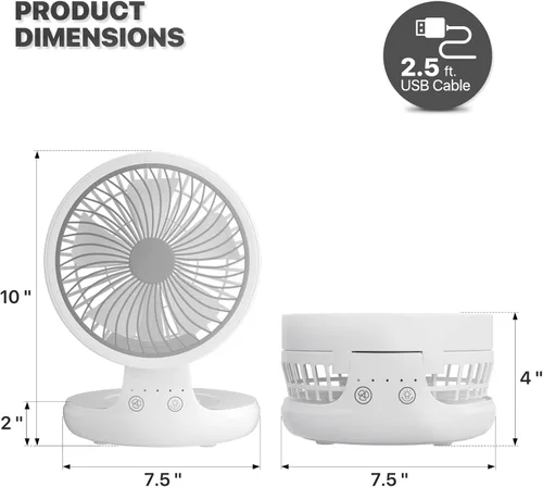 Vista 2 de mollie Ventilador de escritorio USB recargable pequeño de 8 pulgadas, funciona con pilas, con velocidades para el hogar, oficina, dormitorio, mini