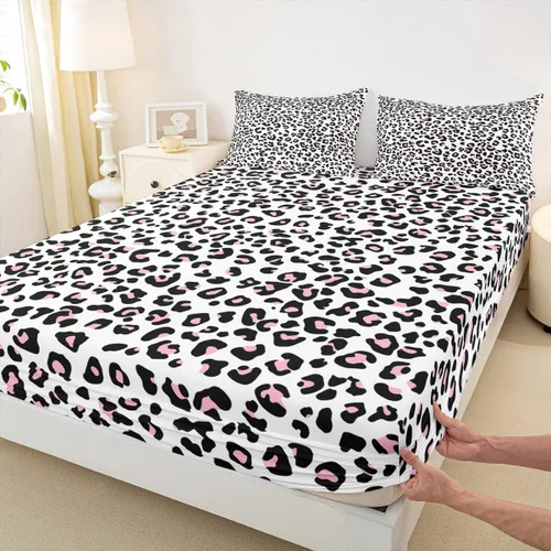 Vista 29 de Sábana bajera ajustable para niños, tamaño individual, diseño de cebra y leopardo con purpurina, decoración de habitación para niñas y mujeres, A1