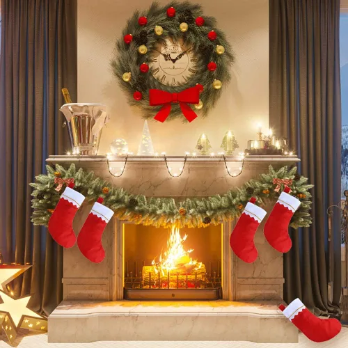 Vista 6 de CCINEE 12 medias de Navidad de fieltro rojo de 15 pulgadas para decoración de Navidad