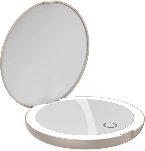 Vista 11 de LUNA London Compact Travel Mirror Travel Makeup Mirror with Light LED Lighted Vanity Mirror with 3 Light Modes 7X Magnification Folding Chalk